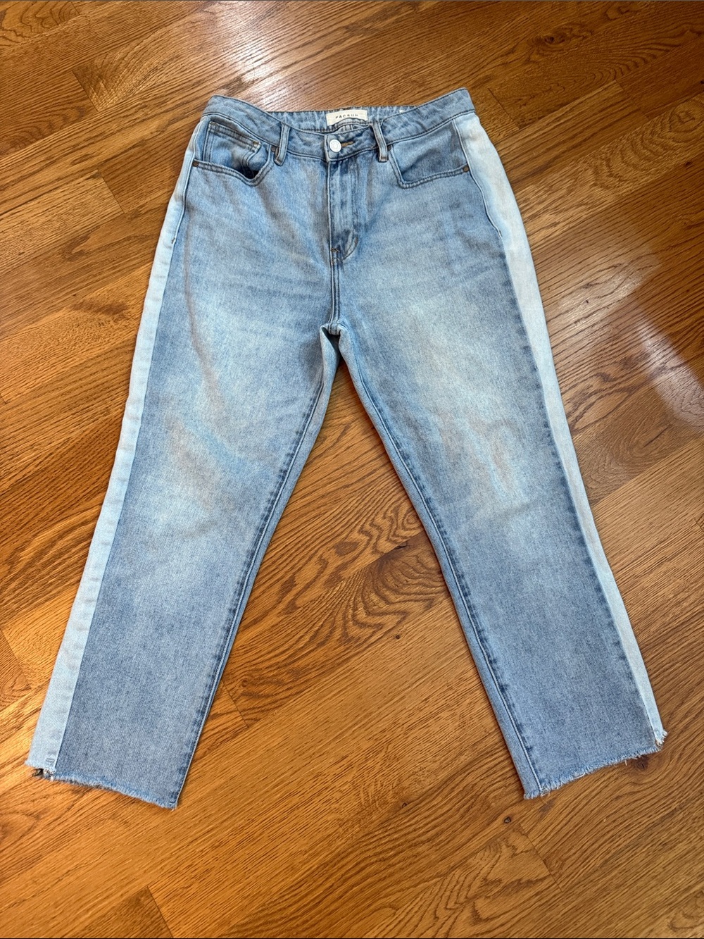 PacSun Mom Jeans 29 Light Wash Two Tone Side Stripe High Rise Raw Hem